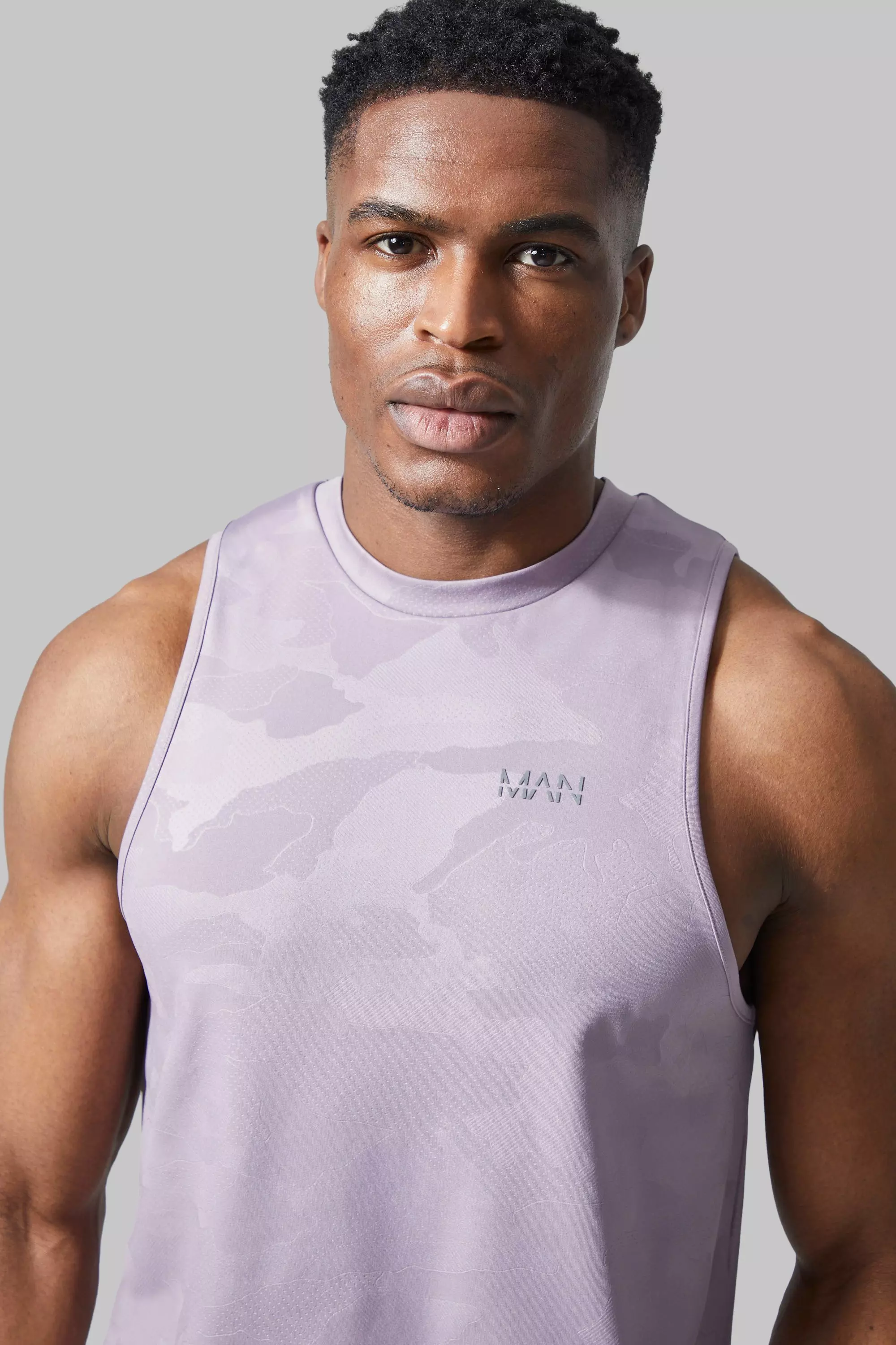 Man Active Camo Racer Performance Tank boohooMAN IE